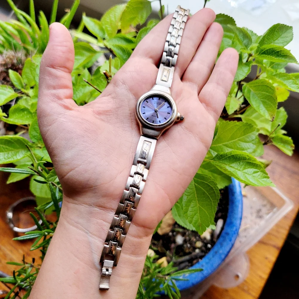 Zoom Quartz Classic Silver & Blue Womens Womans Dainty Round Watch